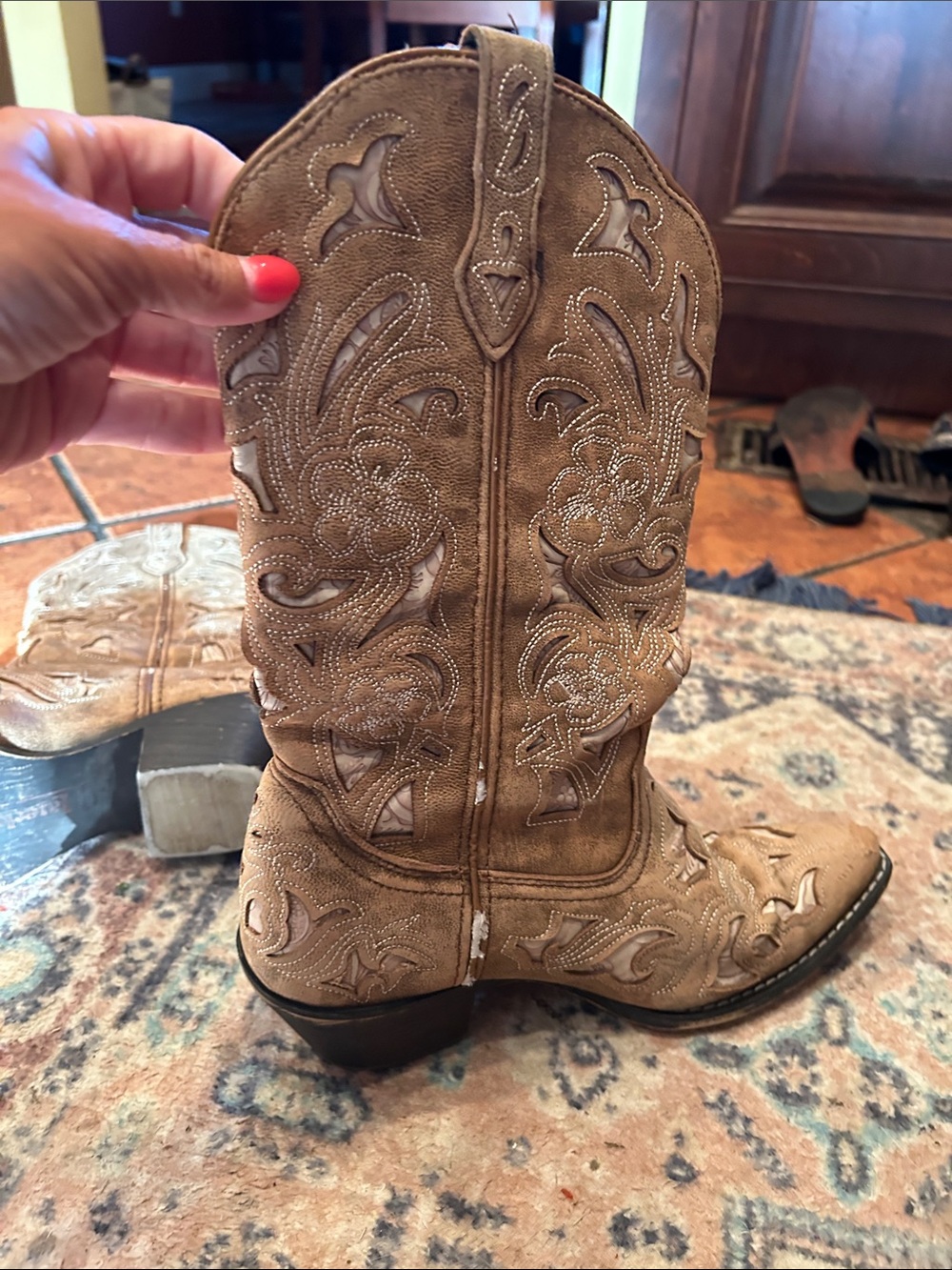 Laredo Women's Tan Embroidered Cutout Western Boots - Picture 6 of 13